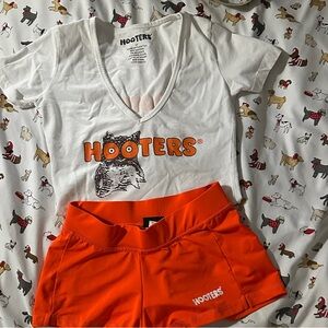 Hooters Classic White Tee and Vibrant Orange Shorts